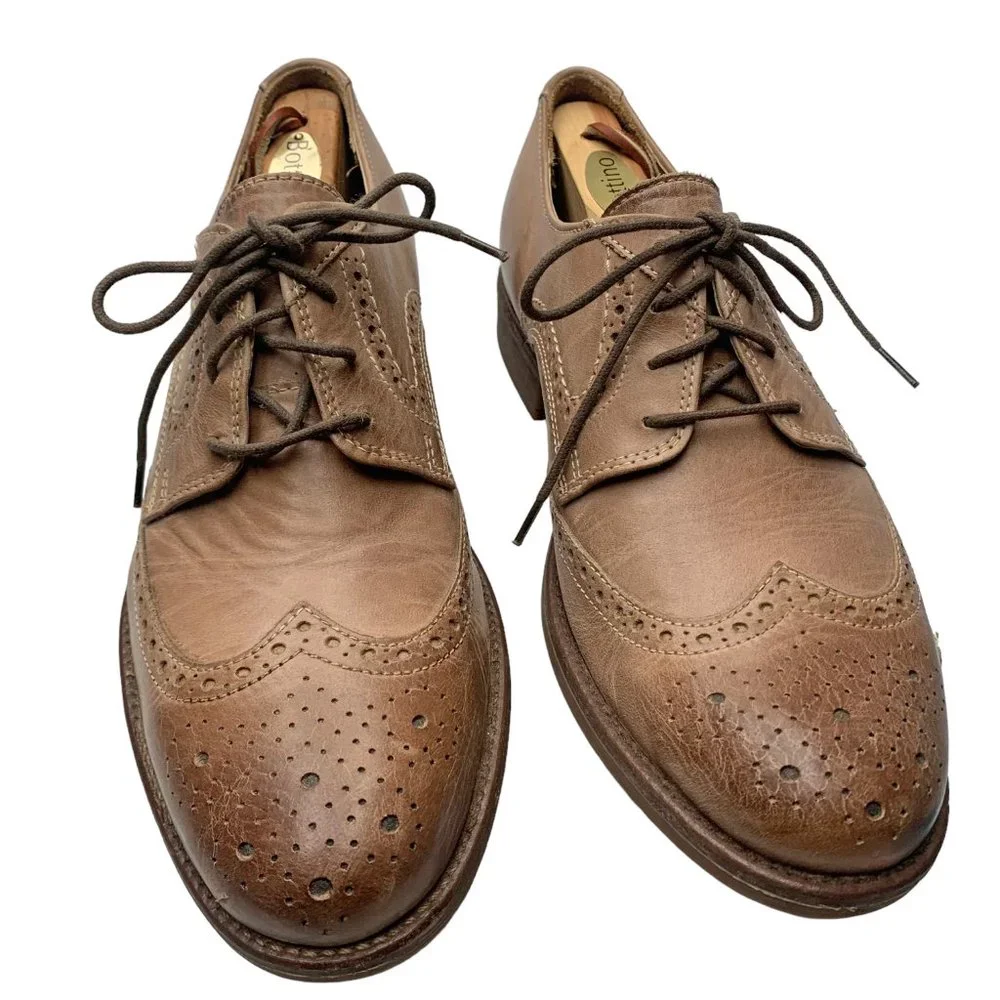 BOSTONIAN‎ Pavillion Taupe Leather Burnish Wingtip Oxfords